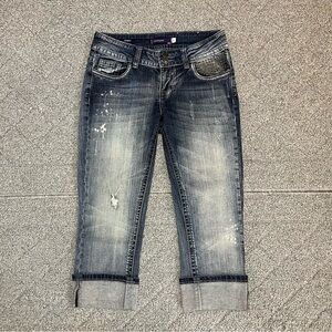 Vigoss Capri Studded Thick Stitch Distressed Jeans Womens Size 1 Blue